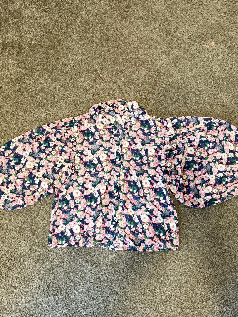 eesome Navy Floral Button-Up Top with Pink Flowers